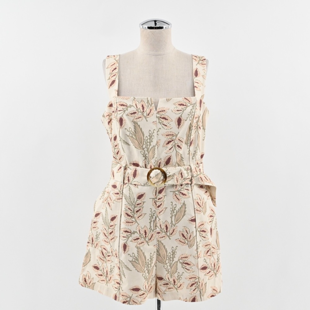 INTERMIX Womens Stefania Romper Size 12 Floral Print Belted Sleeveless Cream